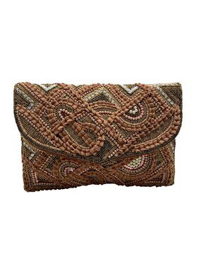 MMs Brands Brown Beaded Clutch Purse
